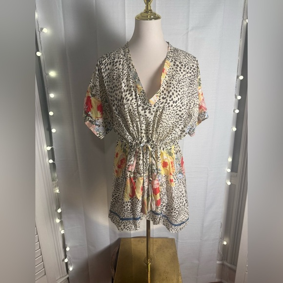 Johnny Was Silk Multicolor Floral and Leopard Print Blouse - Picture 11 of 11